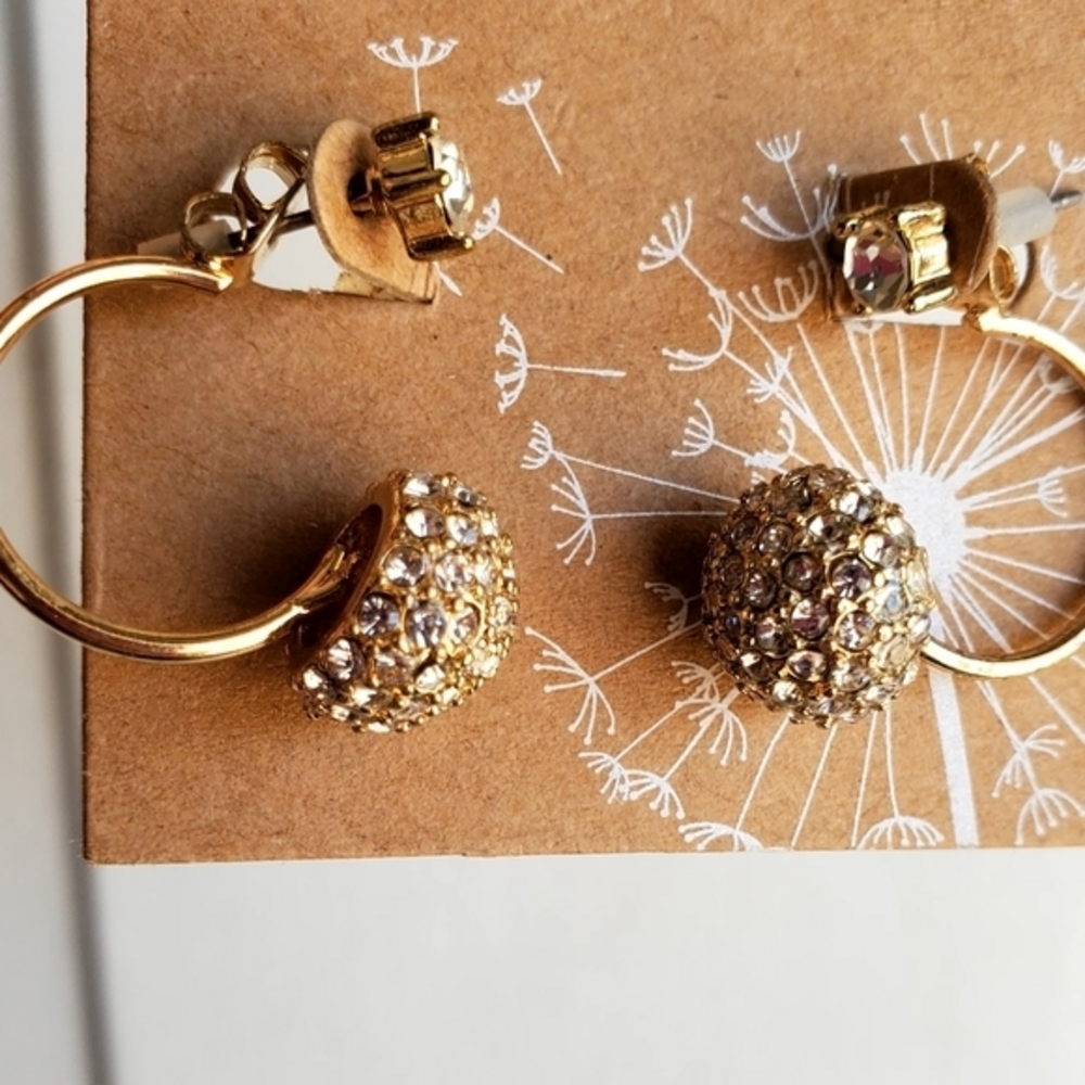 Women's Faux Gold Rhinestones Pierced Earrings Jewelry NWT
